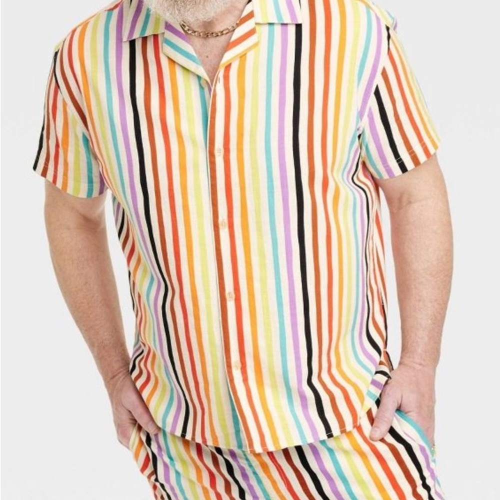 Rainbow Pride Short Sleeve Button Up Target, Unisex Medium
